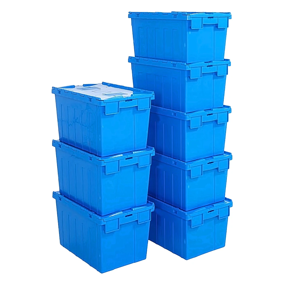 High Quality Moving Nestable Plastic Attached Lid Totes Box Manufacturer  and Supplier