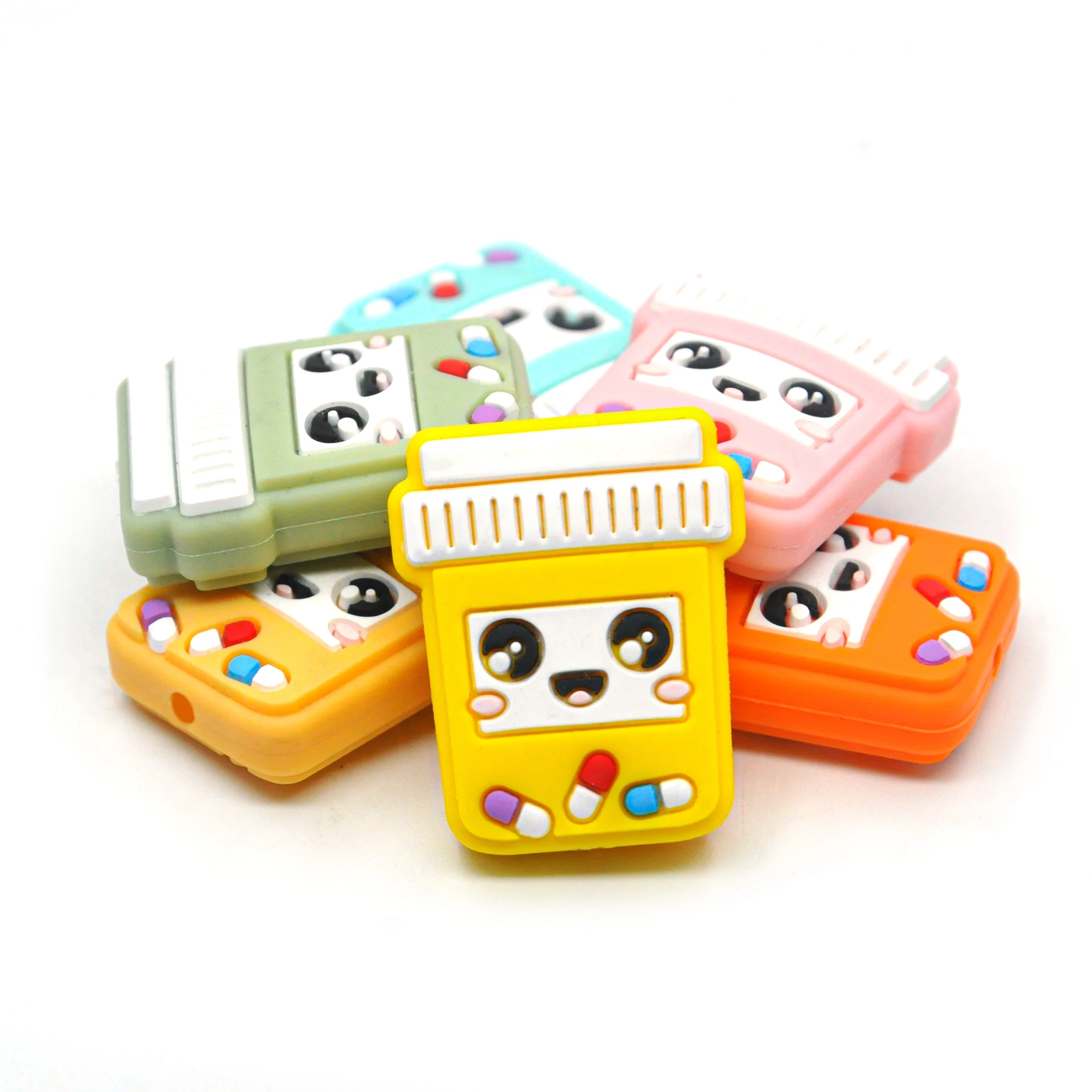 New 2023 Cute Pill Bottle Shape Baby Teething Cartoon Bulk Focal Beads