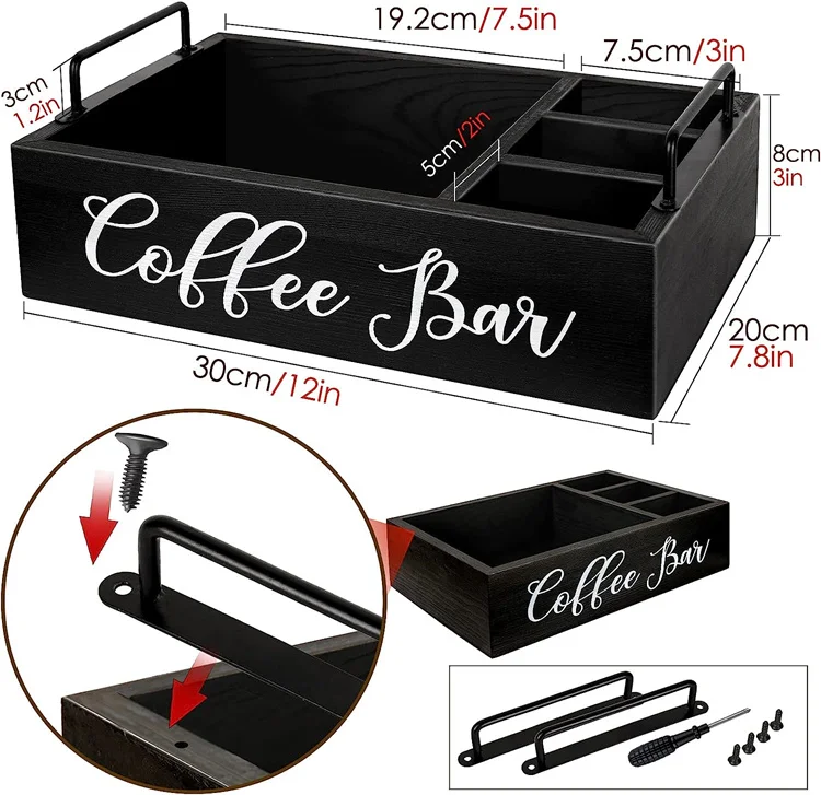Wooden Coffee Station Bar Organizer K Cup Coffee Pod Condiment Storage