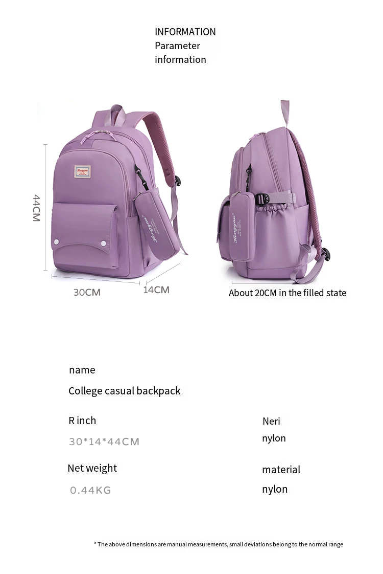 Casual Korean Style Sports Travel Nylon girl's school bag large capacity light travel handbag