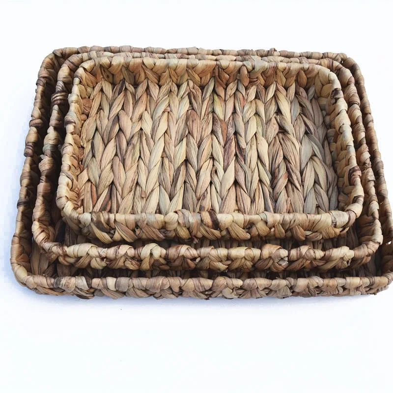 Wholesale Handmade Woven Baskets Water Hyacinth Baskets Decorated Tray