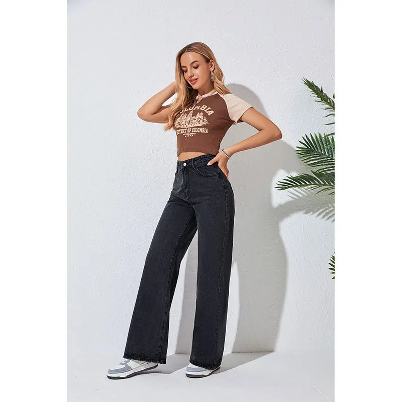 OEM ODM Y2k Clothing Ladies Wide Leg Denim Jeans Women's Jeans Street High Waist Jeans for Women Custom