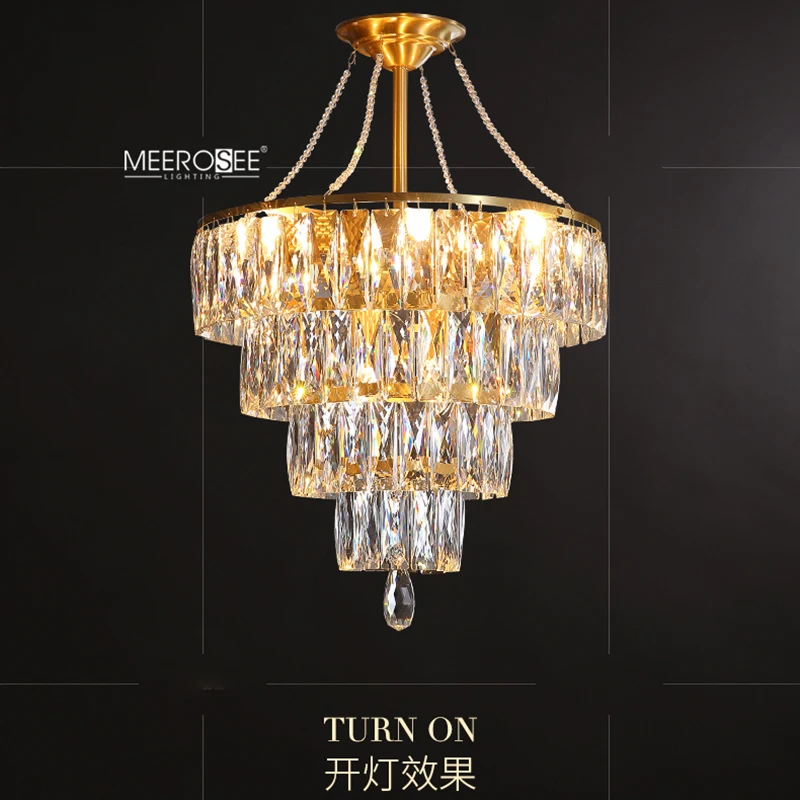 Meerosee Multi Faceted K9 Crystal Chandelier Copper/ Gold Colored Metal Chandeliers Lamp Body Decorative Lighting MD86820