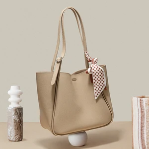 Retro Large Lichee Pattern Genuine Leather Women Handbags New Korean Version of Pure Color Tote Bags