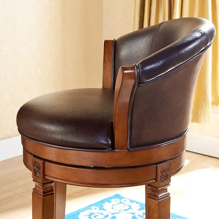 Customized Antique Oak Wooden Overstuffed High Back Swivel Tall Bar