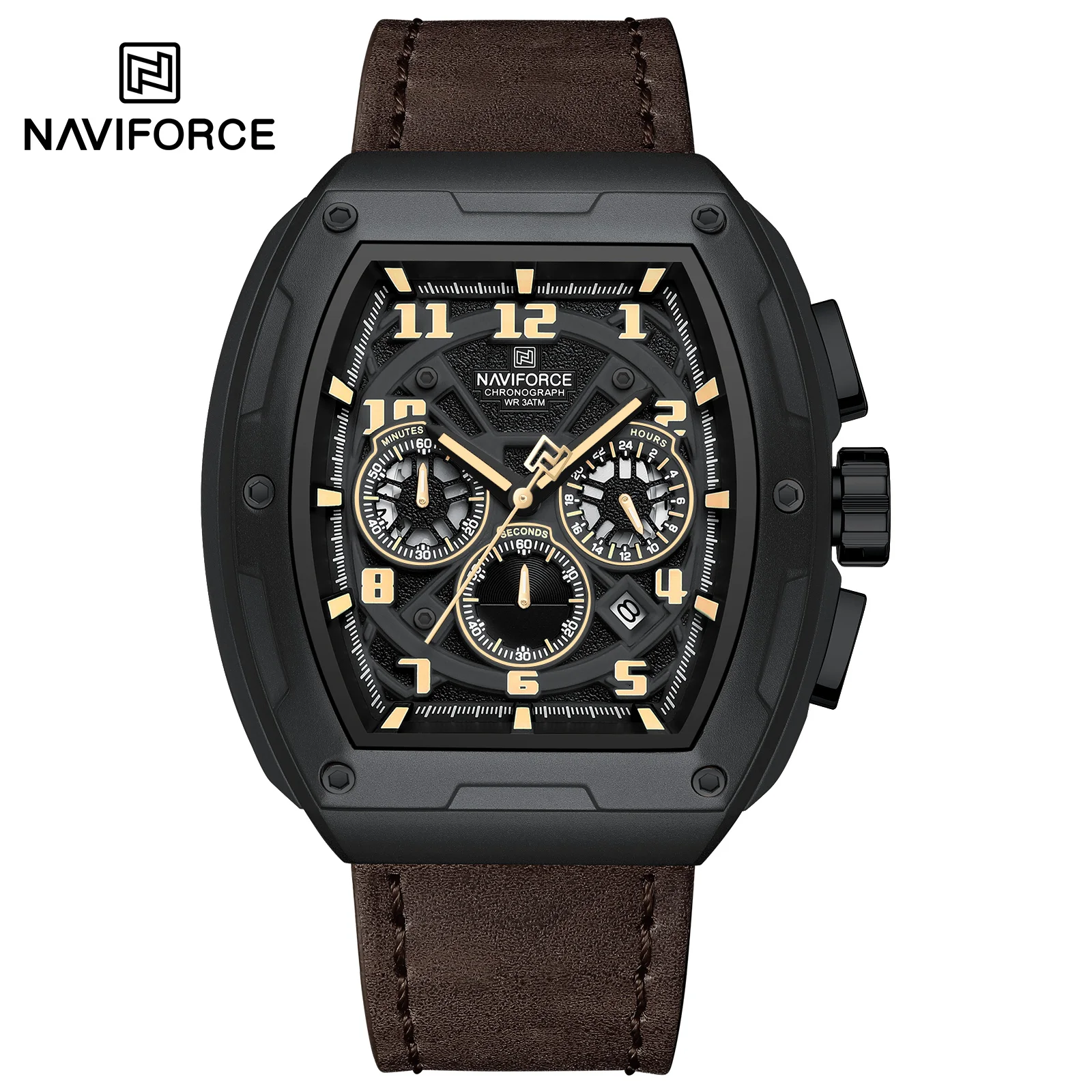 NAVIFORCE 8053 Relógio Masculina Moda Couro Banda Quartz Relógio de Pulso Cronógrafo À Prova D' Água Relógio Luminoso Relogio masculino