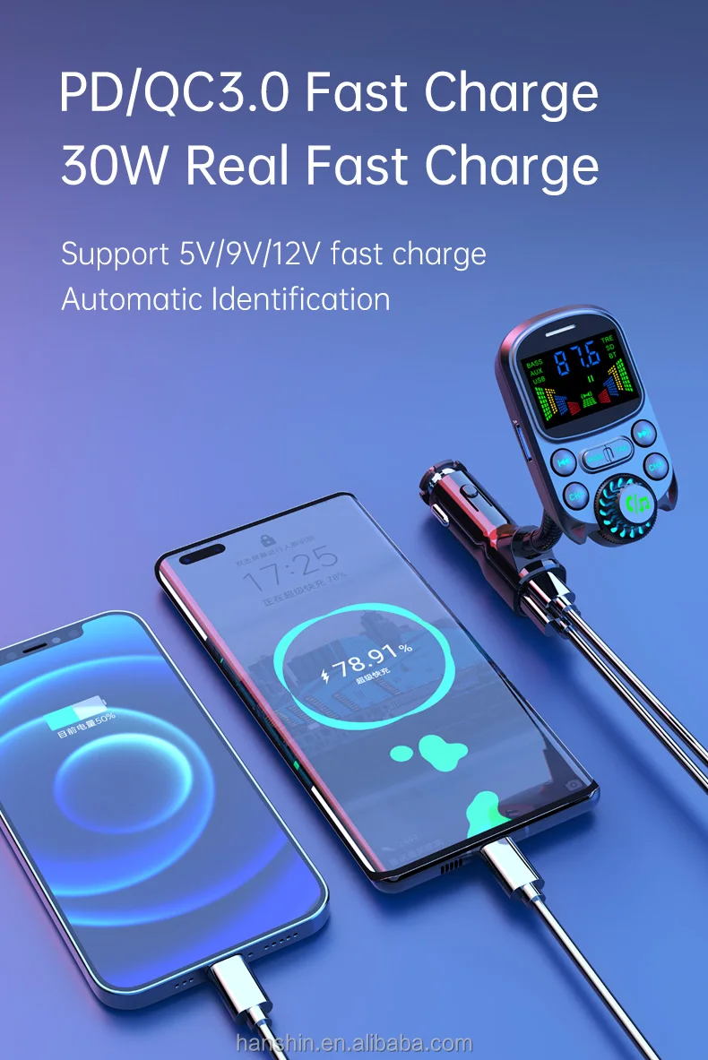 2023 New Arrival Bc86 Fm Transmitter Handsfree Car Mp3 Player With