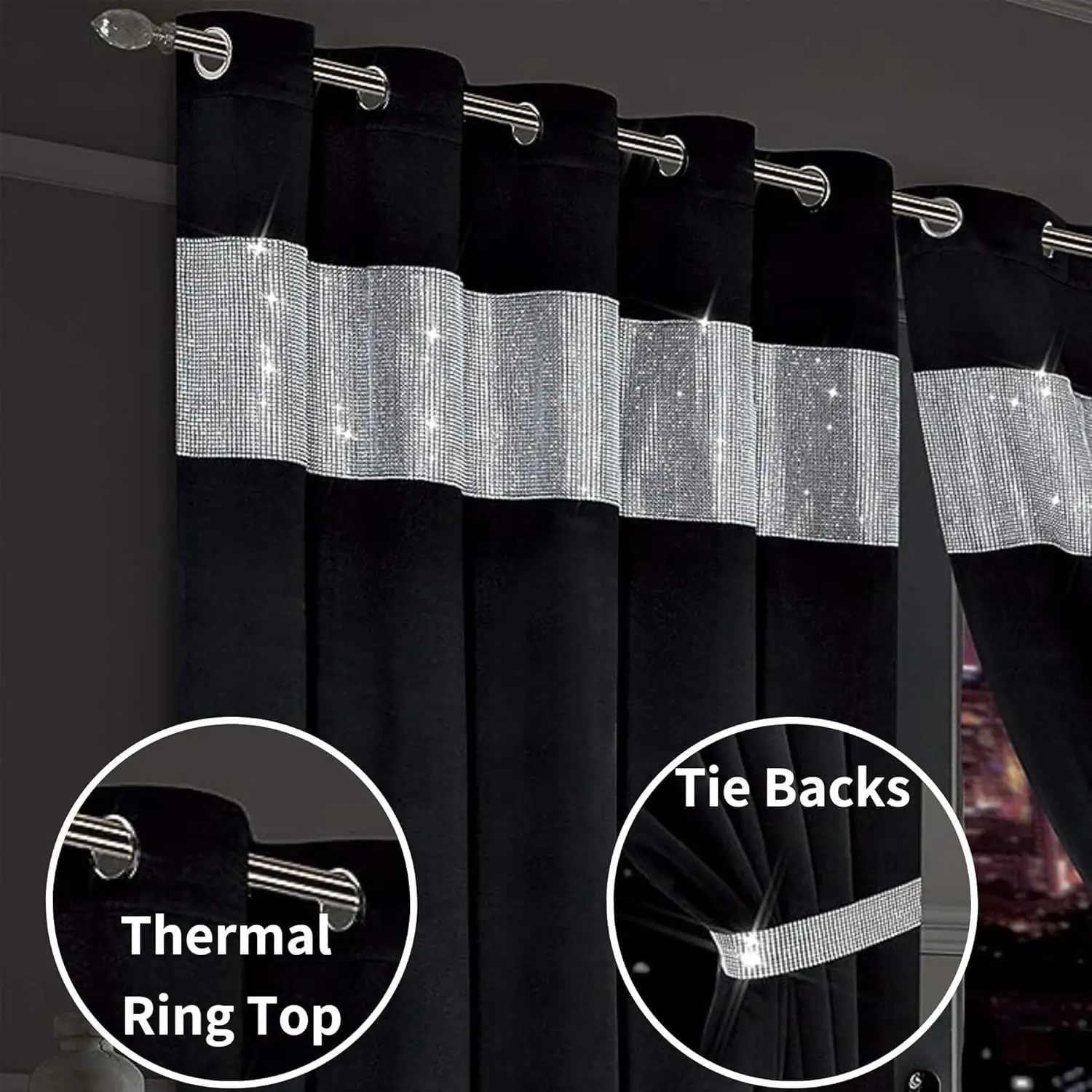 DaiRui Fancy Velvet Fabric with Crystal Beads Holland Velvet Curtains for the Living Room