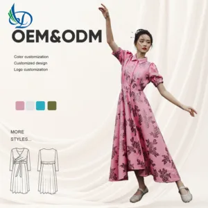 Women's Elegant Dress Jacquard Flower Short Sleeved Hot pink Loose Casual Party Dress