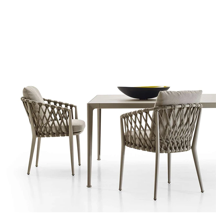 Современные роскошные стулья в нордическом минималистическом стиле с металлической алюминиевой рамой и веревкой для