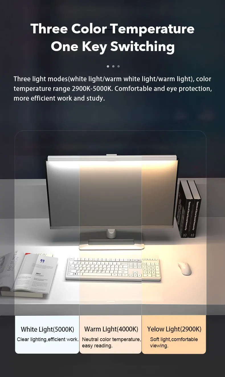 3 Color Temperature Stepless Dimming Screenbar Light Desk Lamp Computer Laptop Led USB Screen Bar Hanging Light Lamp