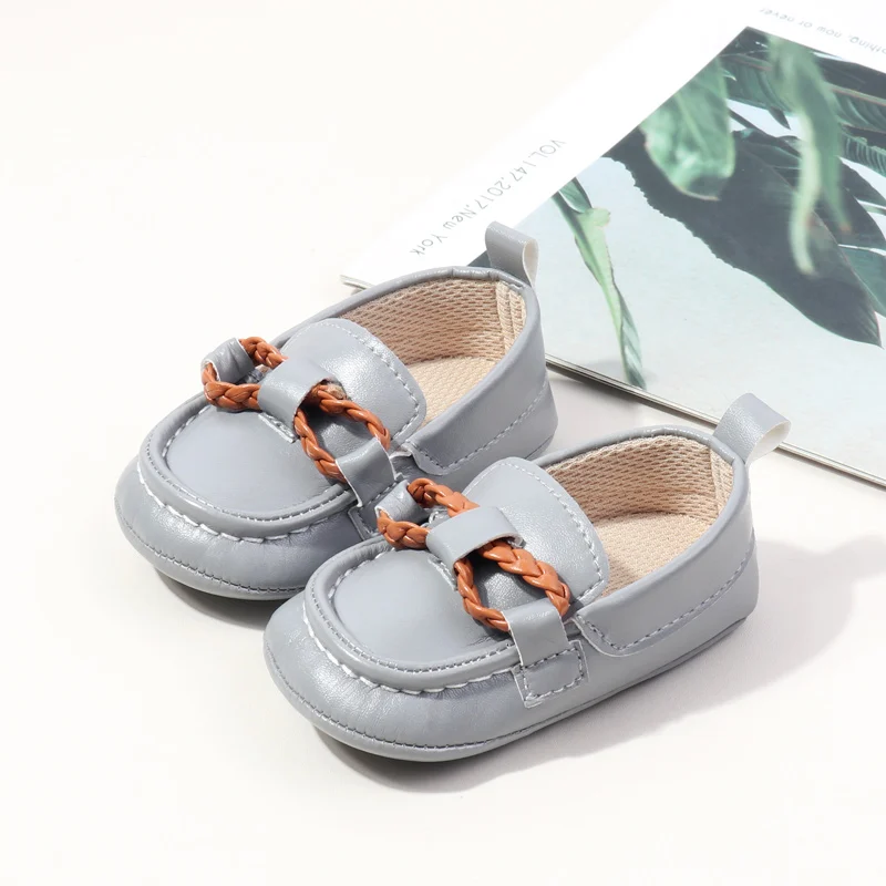 New Arrival Anti-Slip Soft PU Baby Dress Shoes with Flat Outsole Breathable Slip-On Loafers for Boys BBW3229 factory