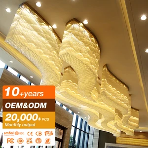 Modern Golden Luxury Decorative Crystal LED Lighting Fixtures Hanging Chandelier Pendant Light for Hotel Lobby Villa Living Room