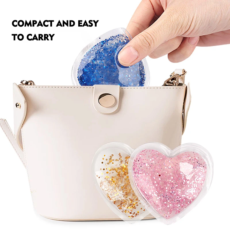 heart shape hot cold packs reusable custom logo sequin glitter hot cold compress pvc mini gel ice pack for cooler