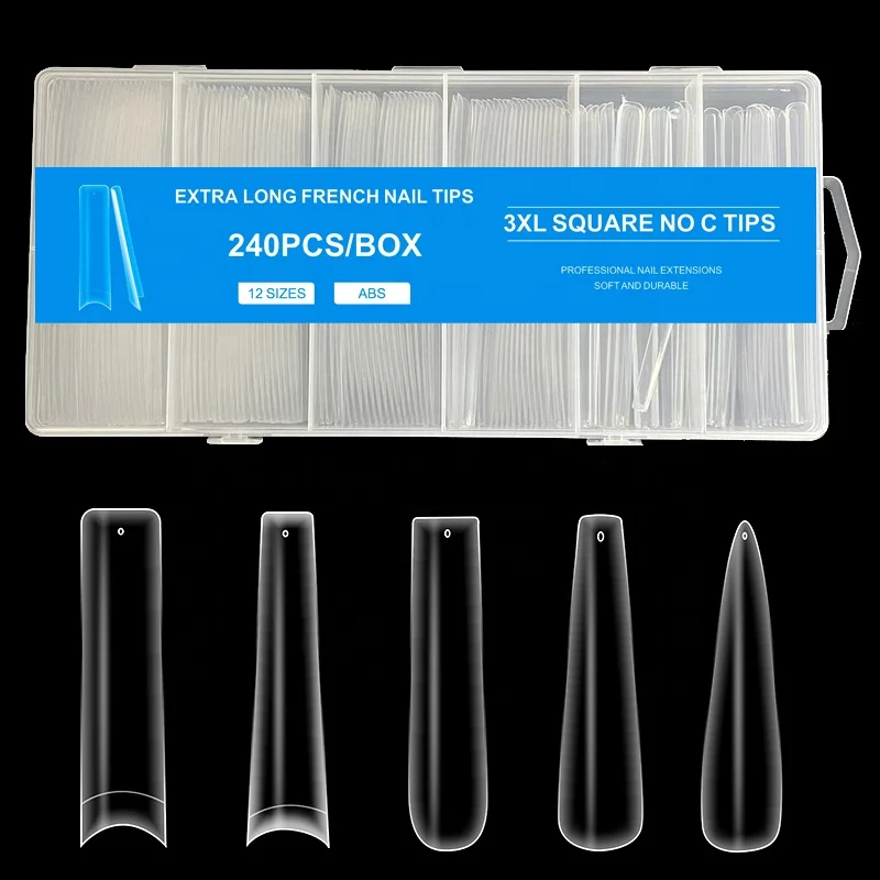 New Arrival XS XXS Short Coffin Almond Full Cover Matt Nail Tip Custom Logo Wholesale Stiletto Square Clear Nail Tips Sample Box