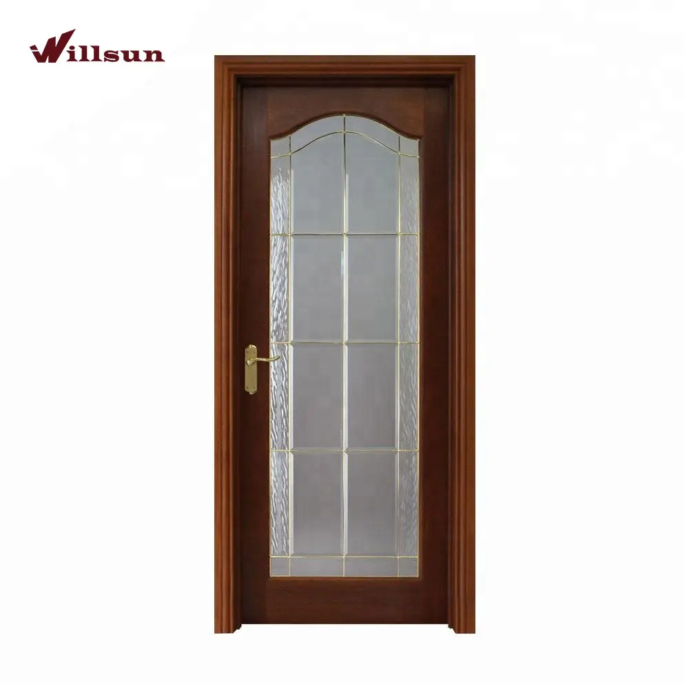 New Design Kitchen Glass Bathroom Doors Sapele French Glass Lattice Wooden Door Design