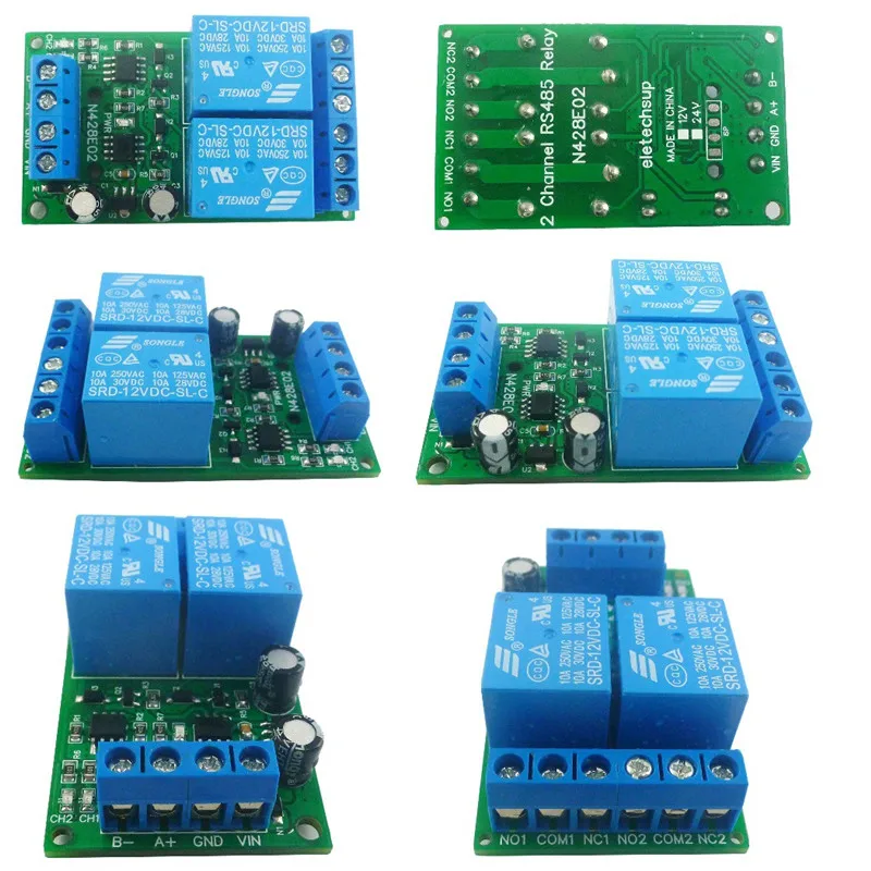 2ch 12VDC RS485 Modbus RTU Relay PC UART Serial Port Switch for Motor PLC Camera Industrial Control System N428E02