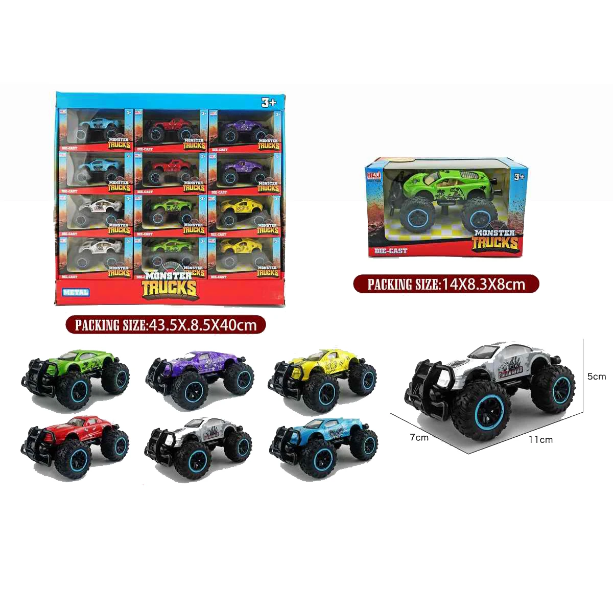 Раздвижной амортизирующий внедорожник на заказ в масштабе 1:43 игрушечный монстр-Трак из сплава для