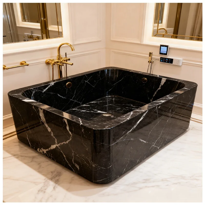 Nero Marquina Marble Bathtub for Bathroom with Polished Marble Design China Black Marble Bathtub Elegant Design