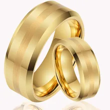 Tungsten Carbide Wedding Bands Gold Plated Rings Striped Flat Surface Jewelry for Women Men