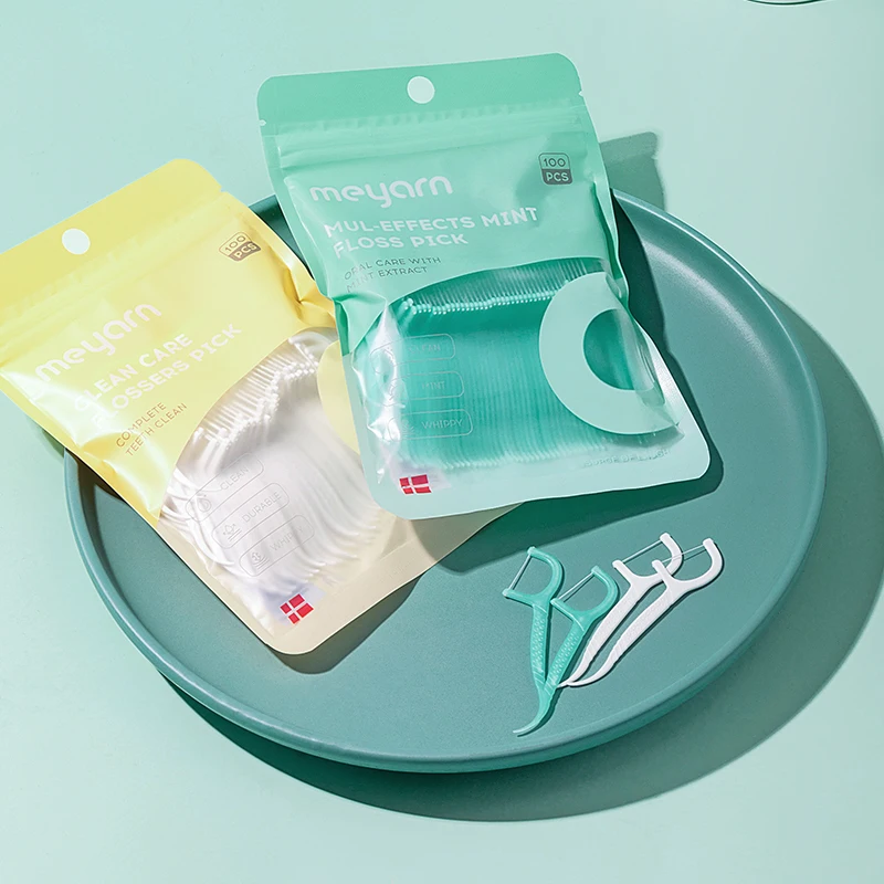 Meyarn 10pcs 50pcs 100pcs Bag Packing Mint Flavor Floss Picks No Flavor