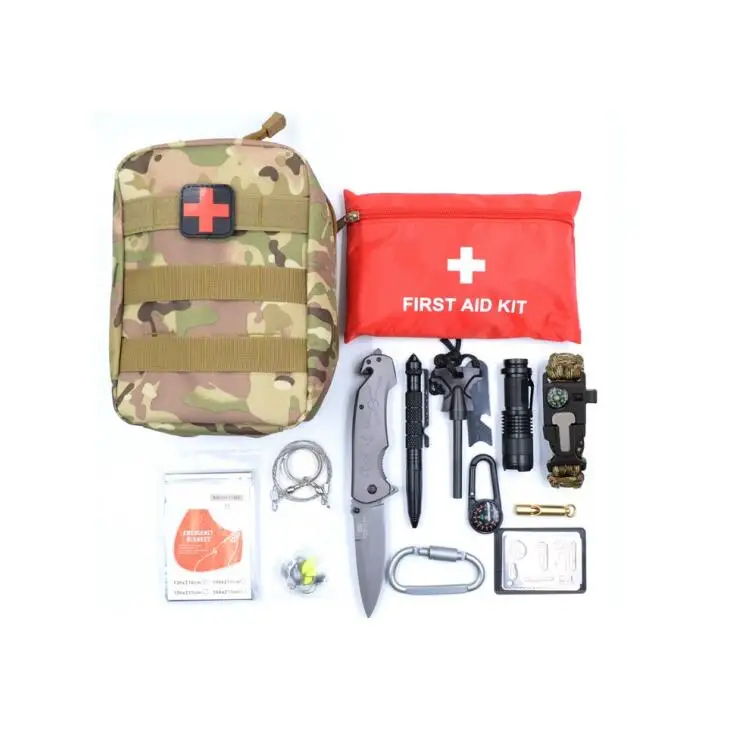 Camping Molle Pouch First Aid Kit Outdoor Car Emergency Survival Gear Kit with Upgraded Tactical Knife for Men