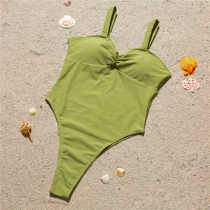 Custom Logo One Piece High Leg Cut Swimwear Bodysuit New Sexy Cover up for Women Solid Pattern Swimming Bathing Suit