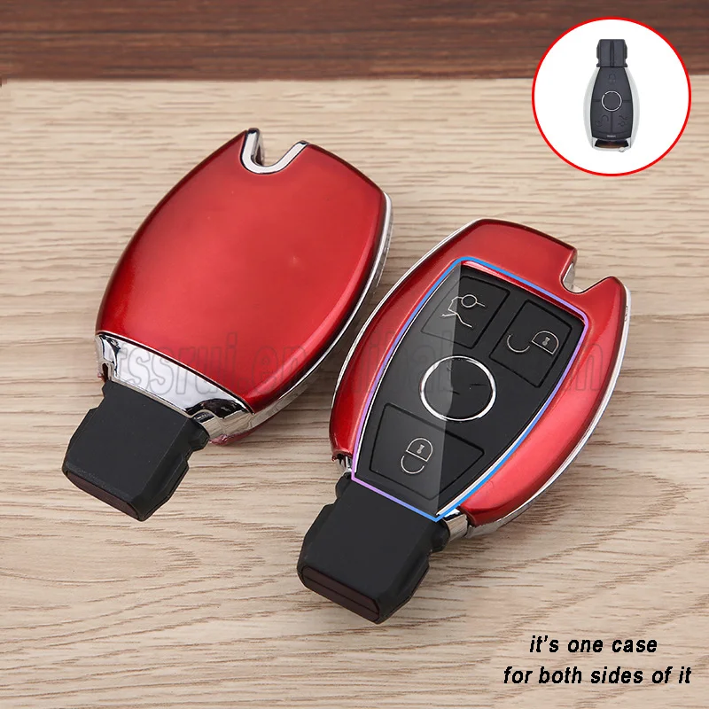Ontto Cover In Fibra Di Carbonio Per Chiave Mercedes 2/3 Tasti Con Portachiavi - Adatta Per Classe A, B, C, E, ML, W204, W212 (Rosso A)
