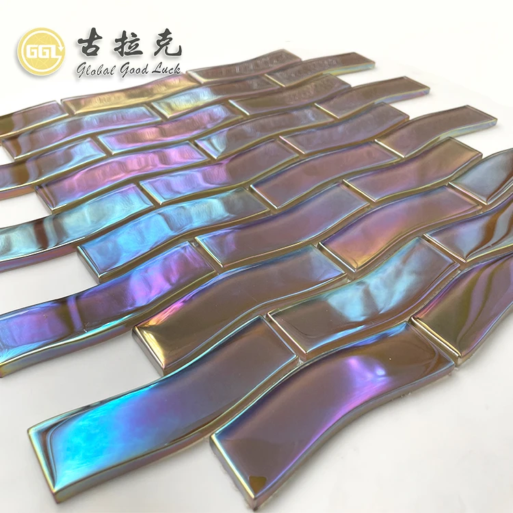 iridescence glass mosaic tile swimming pool tiles in wave shapes