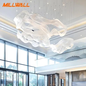 Classic Large Crystal Ribbon Art Design Hotel Lighting Fixture Ceiling Lamp Hanging Chandelier for Living Room Hotel Lobby