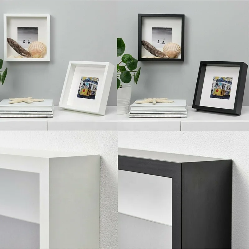 IKEA SANNAHED Black & White 3D Shadow Box Photo Frame - 25x25cm Square, Deep Display Box, Wall Mounted