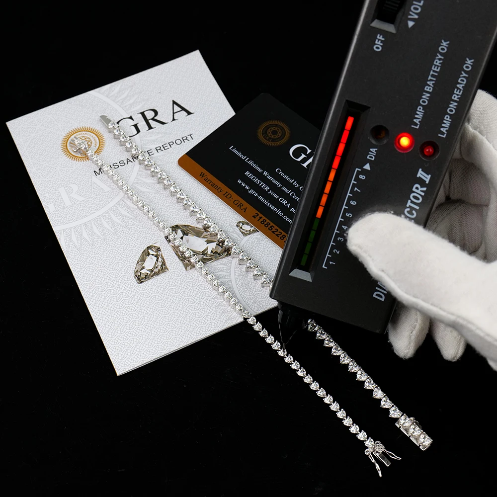 Factory Wholesale Custom Women's 925 Silver 3mm 4mm Heart Lab Grown Diamond Mossanite Trendy Style Gift Tennis Bracelet