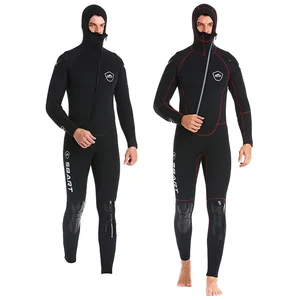 Canyoning Freediving Men's 5mm Neoprene Wet Suit Surf Diving Wetsuit Black Hooded Plus Size 5mm Spearfishing Suit with Chest Zip