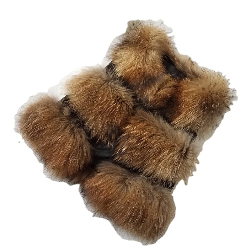 5色リアルファーベスト女性本物のアライグマファージレチョッキ冬の