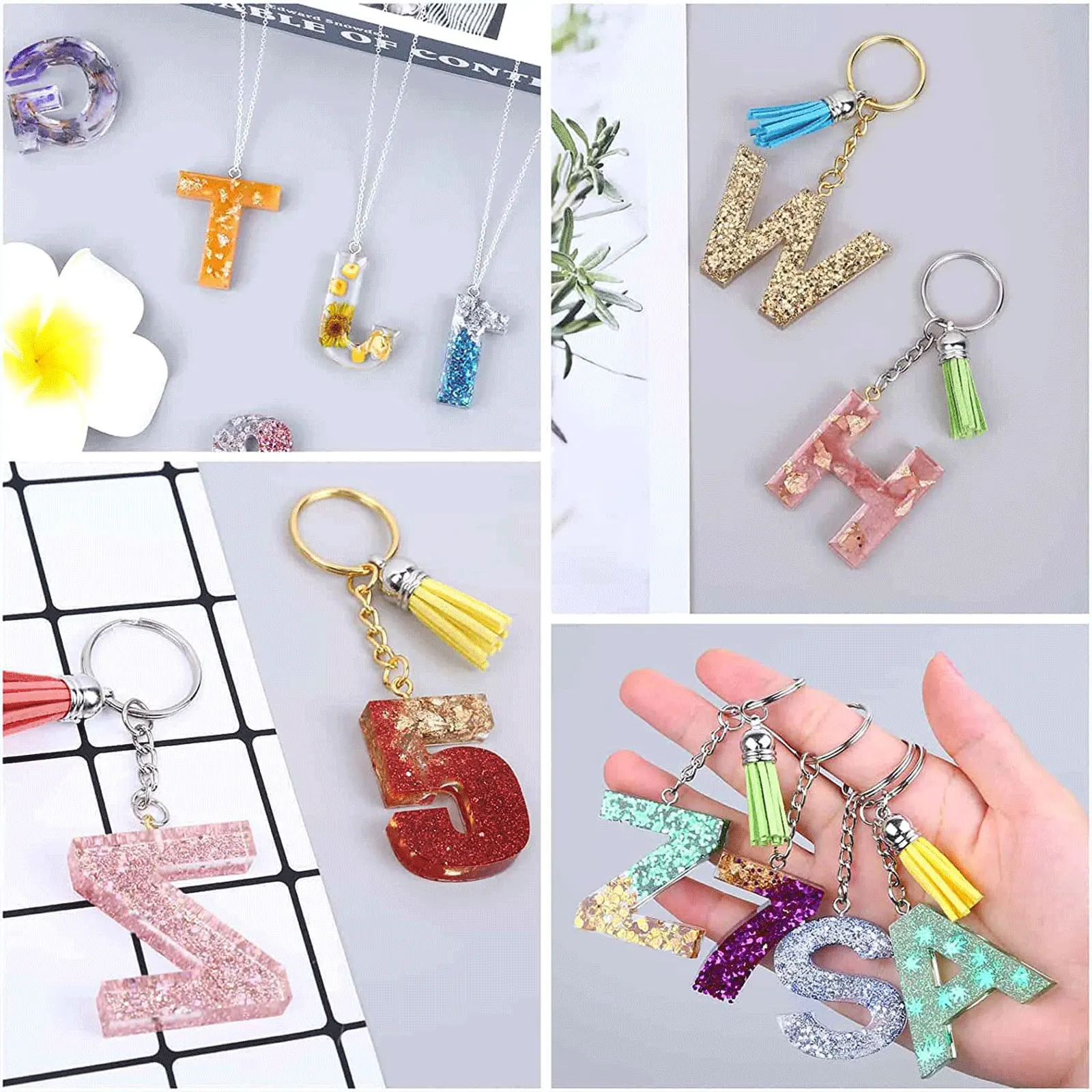Resin Kit for Beginners with Resin Molds Silicone and Epoxy Resin Supplies Include Pigment Glitter Necklace Cord Earring Hooks