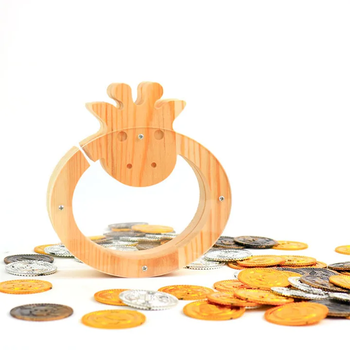 Персонализированная Милая корова Копилка сосновая древесина с кристаллом акриловая круглая форма