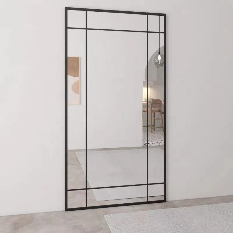 Wholesale Large Custom Standing Framed Window Pane Leaning Full Length Metal Window Mirror