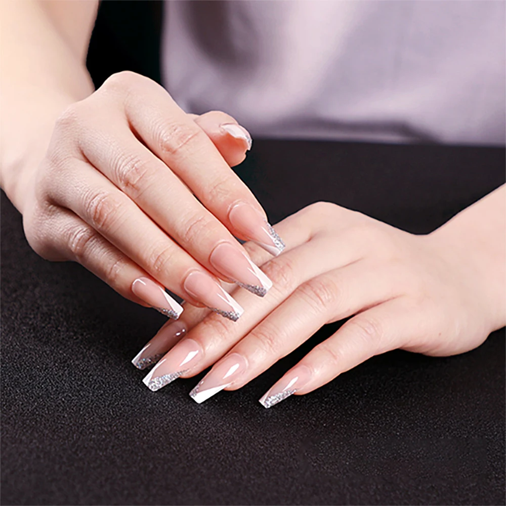 Hot Sale New French Manicure Long Coffin Press On Acrylic Nails Tips Buy Full Cover Nail Tips Artificial Fingernails Press On Nail Tips Product On Alibaba Com