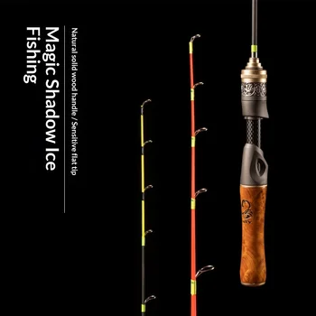 Winter Ice Fishing Rod Ultra Short Portable Wood Handle Straight Glass Steel Soft Small Raft 2-Section Fishing Rod – Soft Lure – view 3