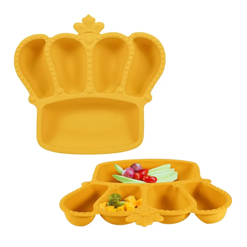Large Crown Shape Silicone Plate Eco-Friendly Non-Toxic Colorful Infant Feeding Suction Plate Dining for Babies Kids