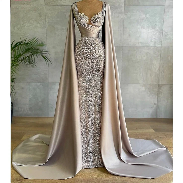 green emerald velvet dress Modest Cap Sleeves Satin Long Prom Dresses 2021 – Lisposa main image 1