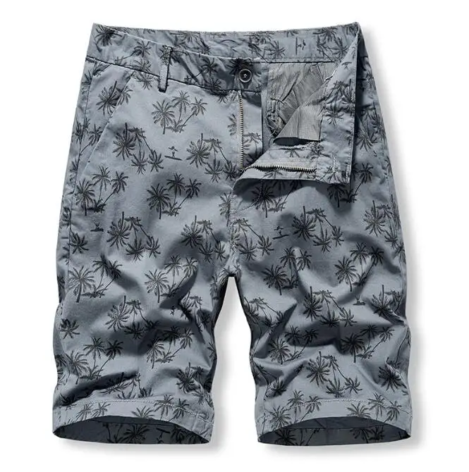 Summer Casual Short Pants Mens Large Size Multi-pocket Cargo Shorts Leaf Print Sports Loose Five-point Work Pants