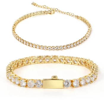 2mm to 5mm Women Men Thin 18K Gold Plated Jewelry Stainless Steel Zircon CZ Diamond Cubic Zirconia Chain Tennis Bracelet
