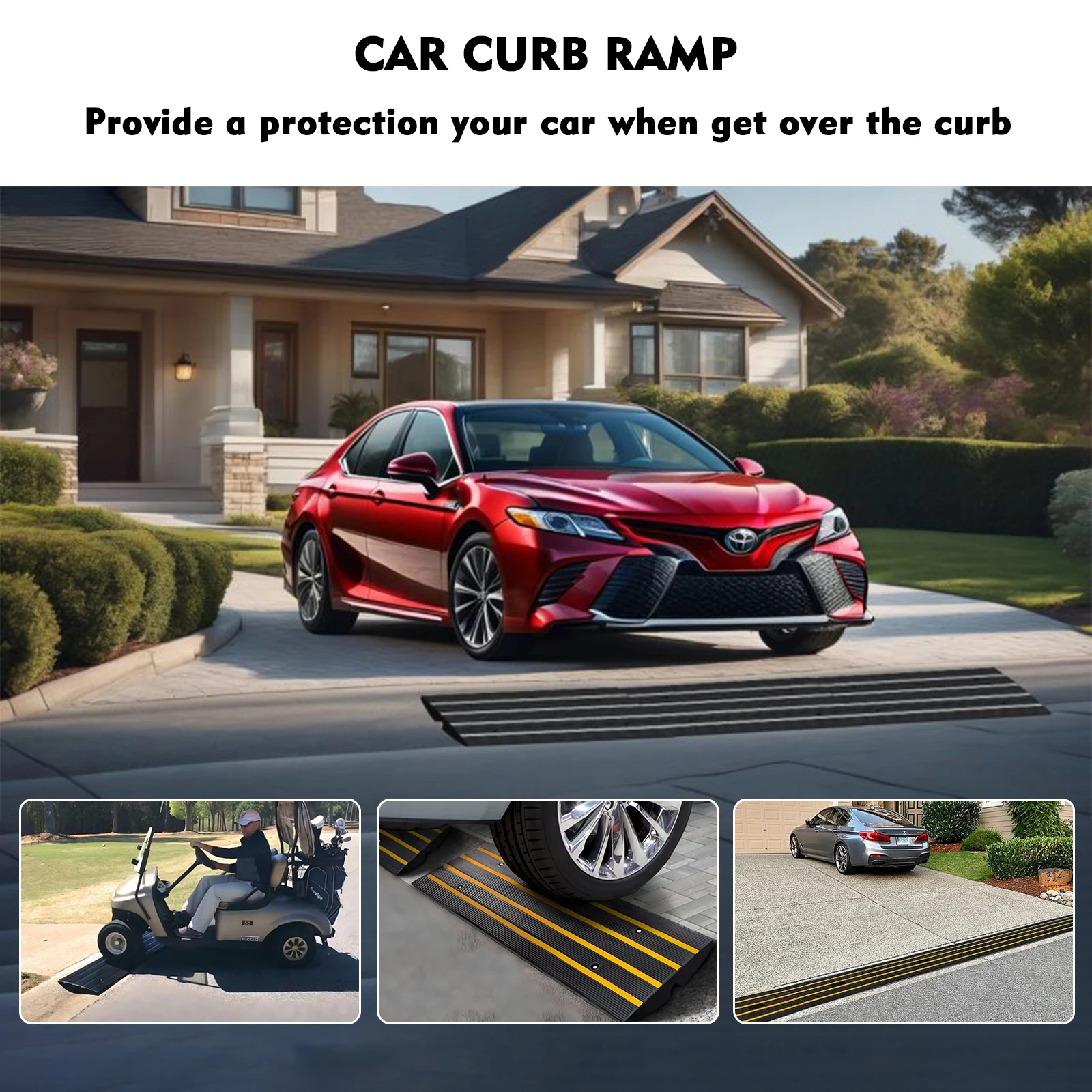 Heavy Duty Rubber Speed Bump Threshold Driveway Curb Ramp for Cars Trucks Scooters Bikes details