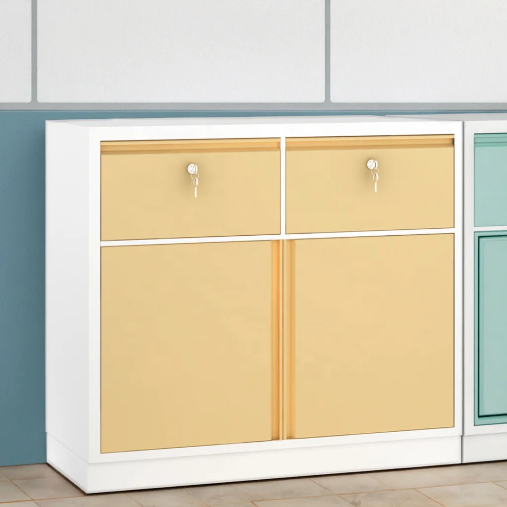 Industrial Modern Double Drawer Hospital Cabinet Surgical Equipment Stainless Steel Frame Heavy Duty Castors Medical Storage 4