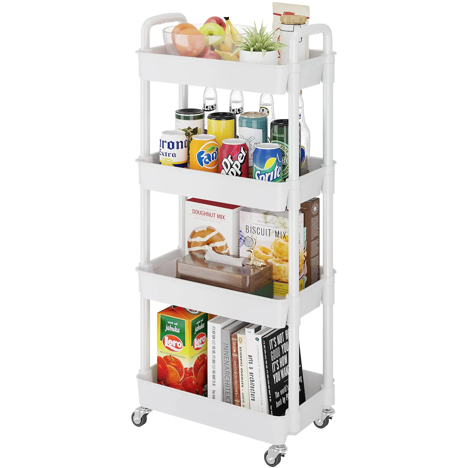 5-tier Utility Rolling Plastic Storage Cart Trolley With Lockable 