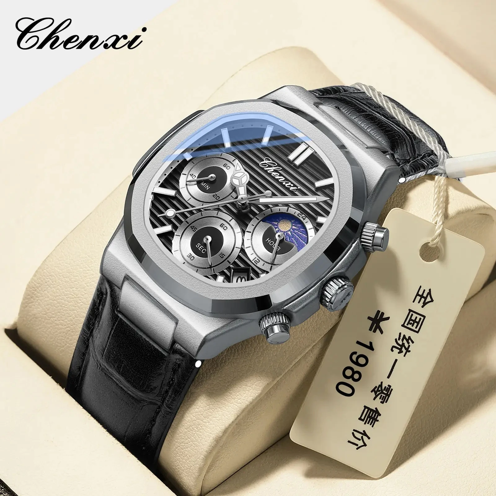 CHENXI 922 Men's Waterproof Chronograph Quartz Watch with Leather