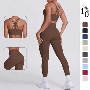 In Stock Within 24 Hours Shipping Cross Back Bra Casual Sports Hip Lift Pants Fitness Yoga Clothing Two-piece Set
