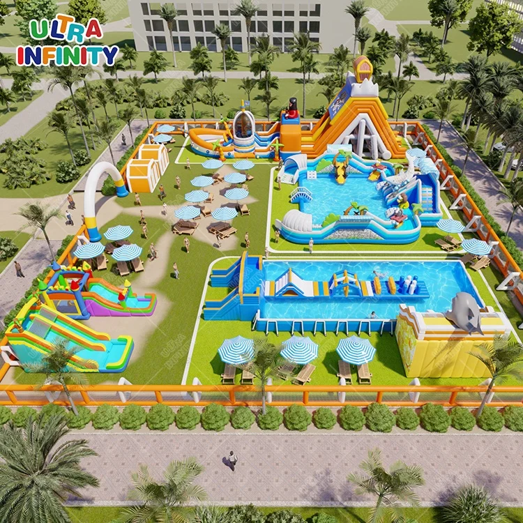 Outdoor Customized Large Pool Inflatable Water Amusement Park Commercial Mobile Land Park Inflatable for Kids and Adults