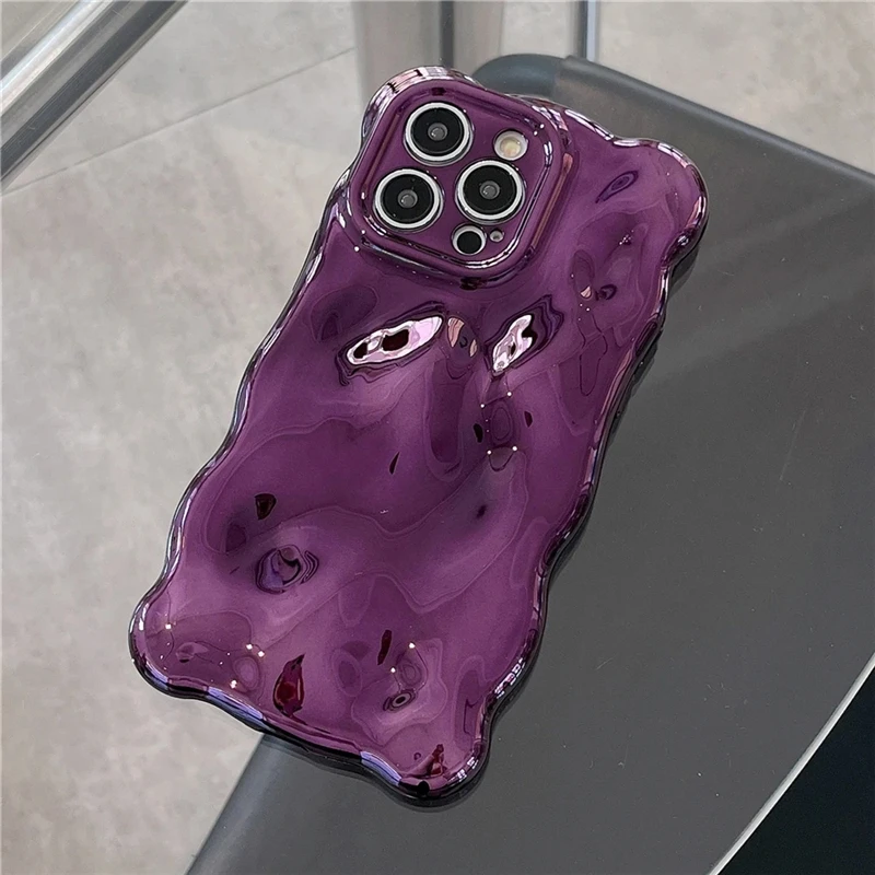 Plating Wrinkle Wavy Curly Edge Phone Case for iPhone 15 11 12 13 14 Pro Max 3D Unevenness Soft Camera Protection Cover